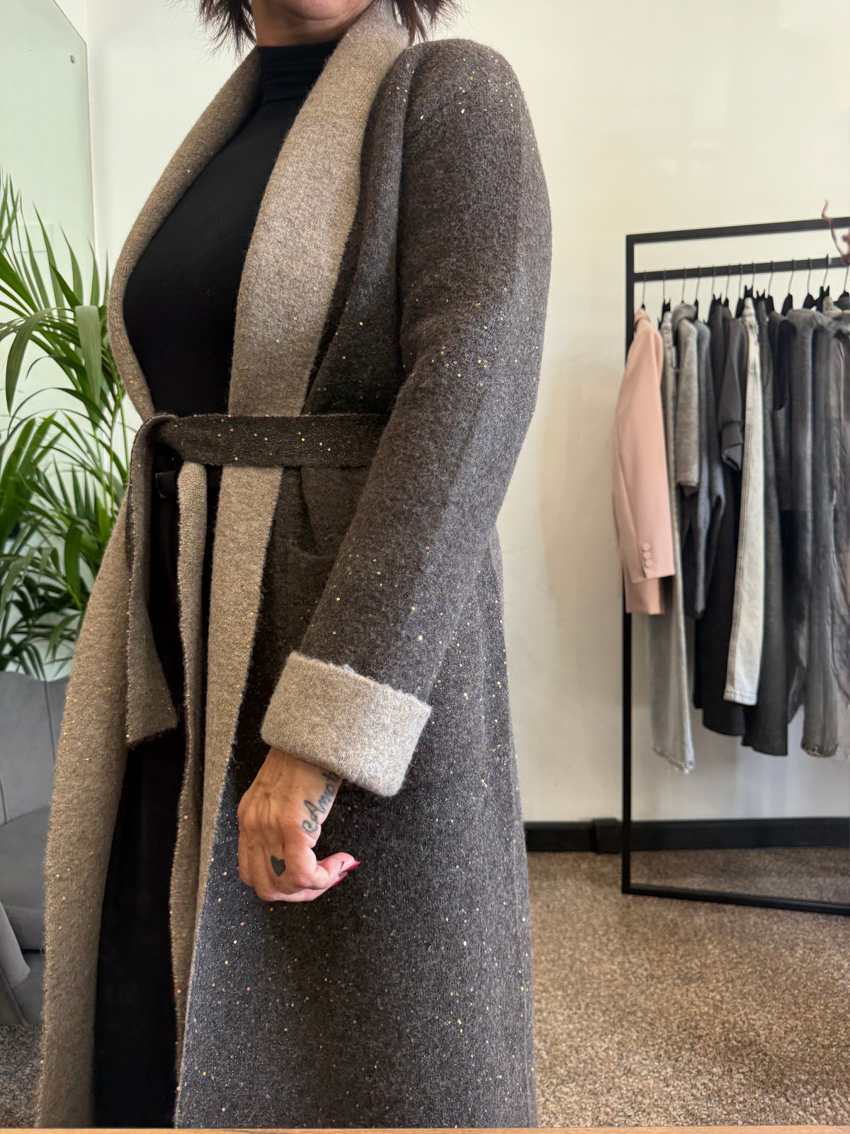 Vicolo Cappotto in Maglia con Strass